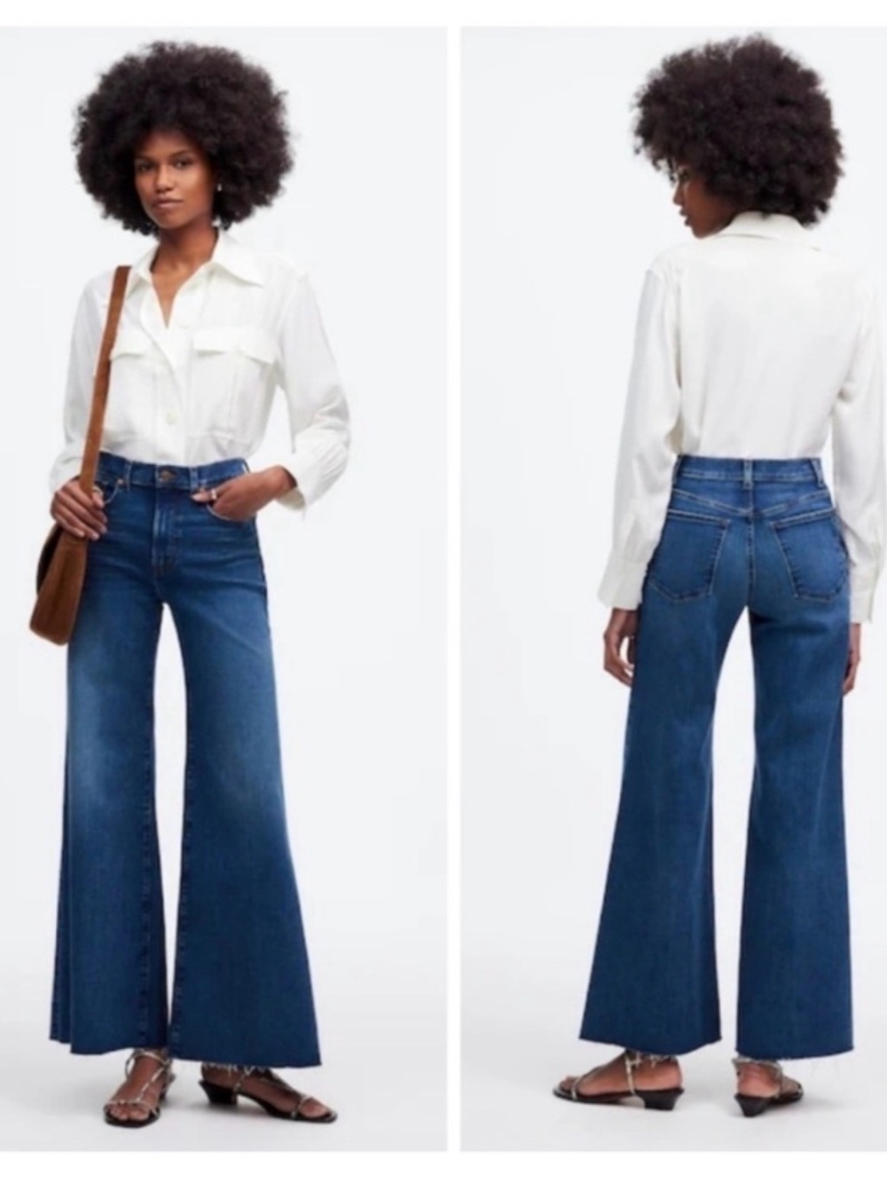 Madewell Flared Wide-Leg Crop Jeans in Pelion wash size 23 raw hem